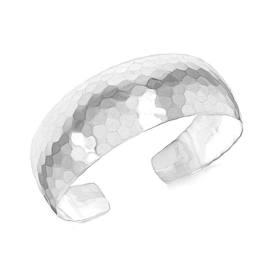 Sterling Silver Rhodium Plated 24mm Polished Hammered Bangle