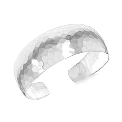 Sterling Silver Rhodium Plated 24mm Polished Hammered Bangle