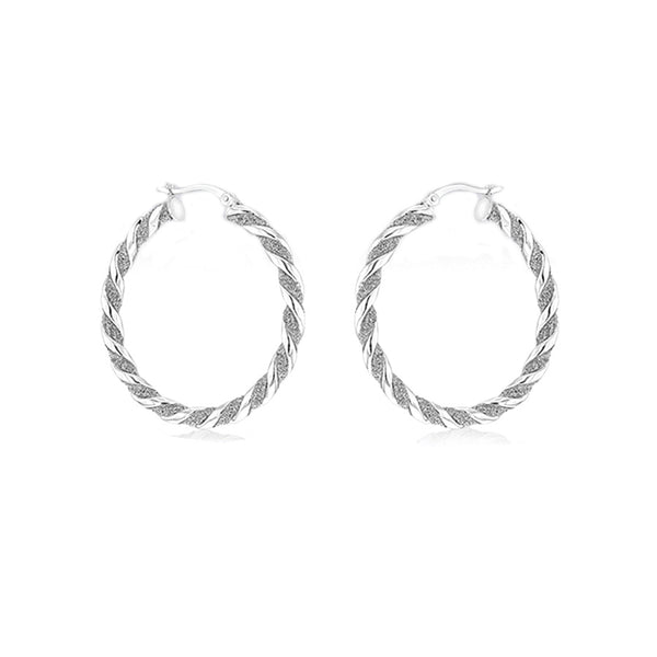Sterling Silver 40mm Twisted Stardust Hoop Earrings
