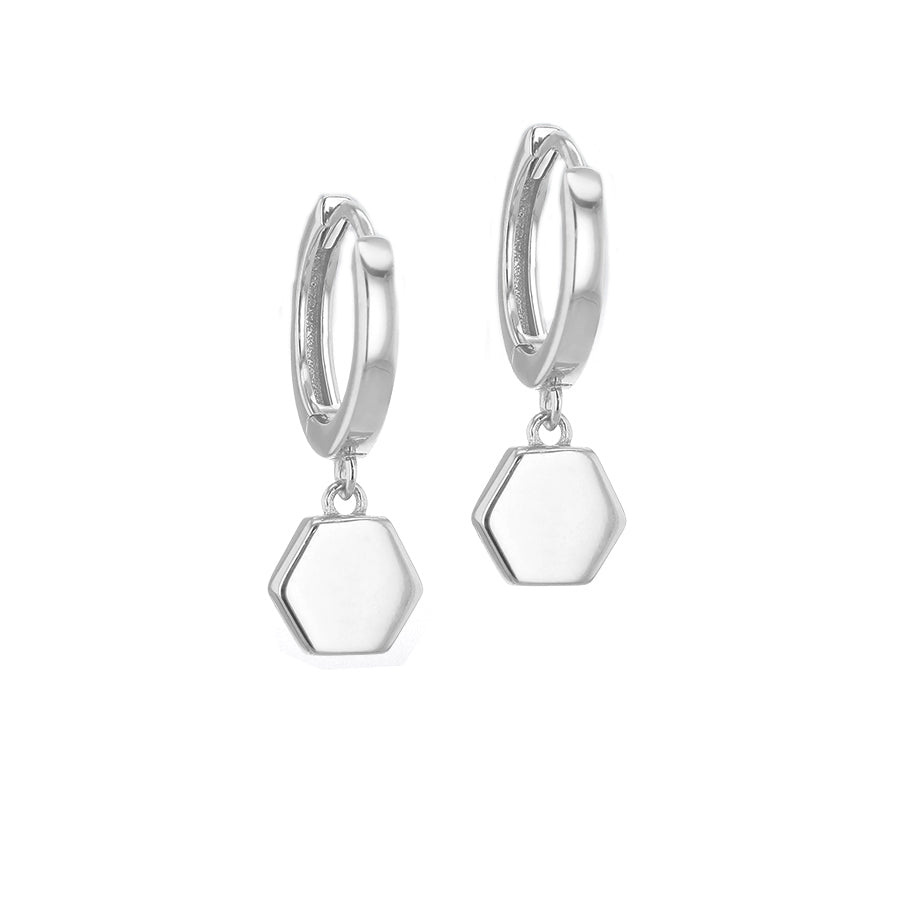 Sterling Silver Hoop Creole Hexagon Drop Earrings
