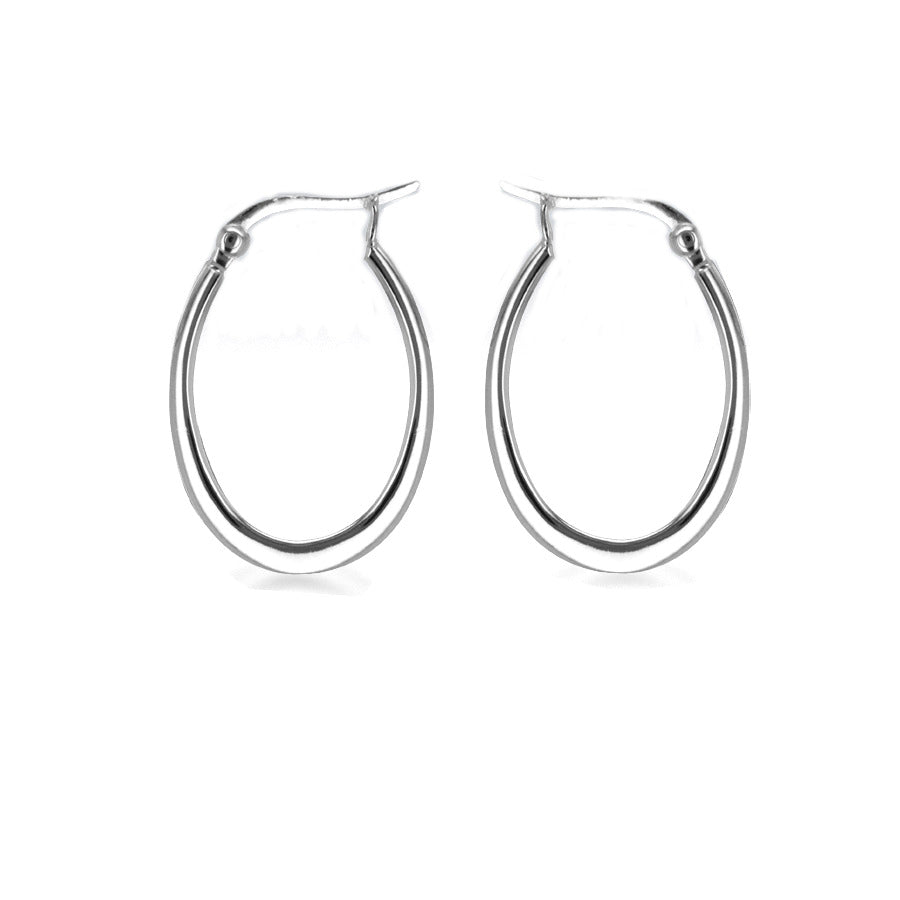 Sterling Silver 16x23mm Flat Oval Hoop Creole Earrings