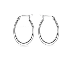 Sterling Silver 16x23mm Flat Oval Hoop Creole Earrings