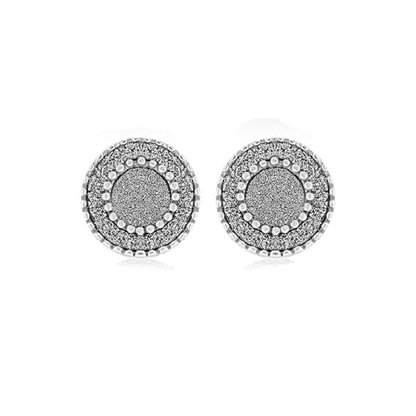 Sterling Silver 10mm Double Circle Stardust Stud Earrings