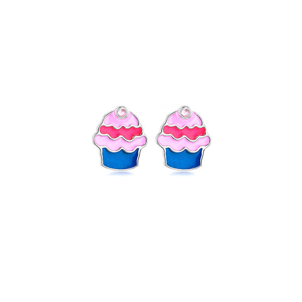 Sterling Silver Enamel Cupcake Stud Children's Earrings