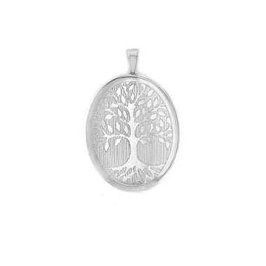 Sterling Silver Rhodium Plated Oval 'Tree of Life' Locket