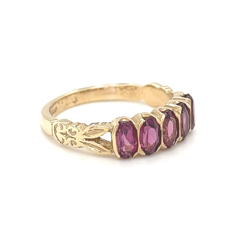 Rhodalite 5 Stone Ring 9ct Gold side