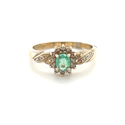 Emerald & Diamond Oval Cluster Ring 9ct Gold