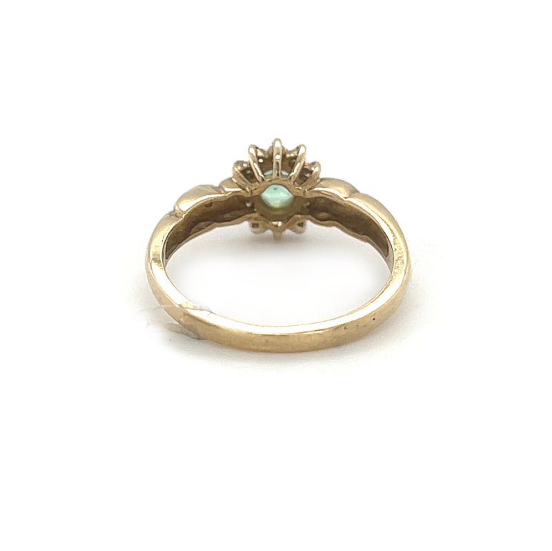 Emerald & Diamond Oval Cluster Ring 9ct Gold rear