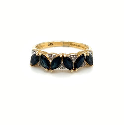 9ct Yellow Gold Marquise Sapphire & Diamond Ring