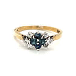 Sapphire & Diamond 10 Stone Cluster Ring 9ct Gold