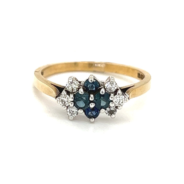 Sapphire & Diamond 10 Stone Cluster Ring 9ct Gold