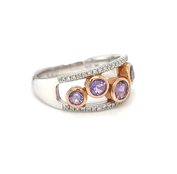 Amethyst & Diamond 9ct White and Rose Gold Ring side