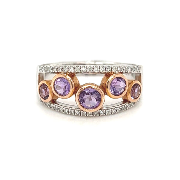 Amethyst & Diamond 9ct White and Rose Gold Ring