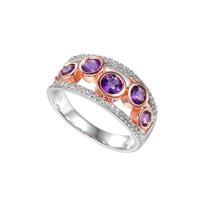 Ametyhst & Diamond 9ct White and Roase Gold Ring