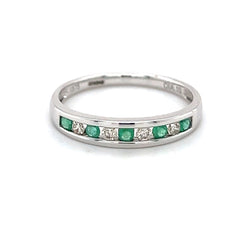 Emerald & Diamond 9 Stone Channel Set Eternity Ring 9ct White Gold