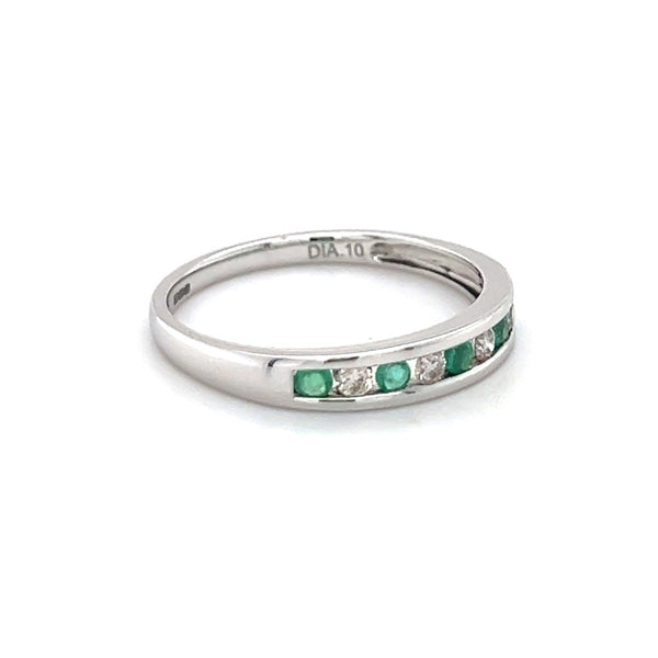 Emerald & Diamond 9 Stone Channel Set Eternity Ring 9ct White Gold side