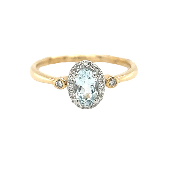 9ct Yellow Gold Aquamarine & Diamond Ring by Amore 8590YWD/AQ