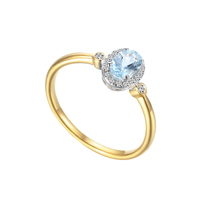 9ct Yellow Gold Aquamarine & Diamond Ring by Amore 8590YWD/AQ
