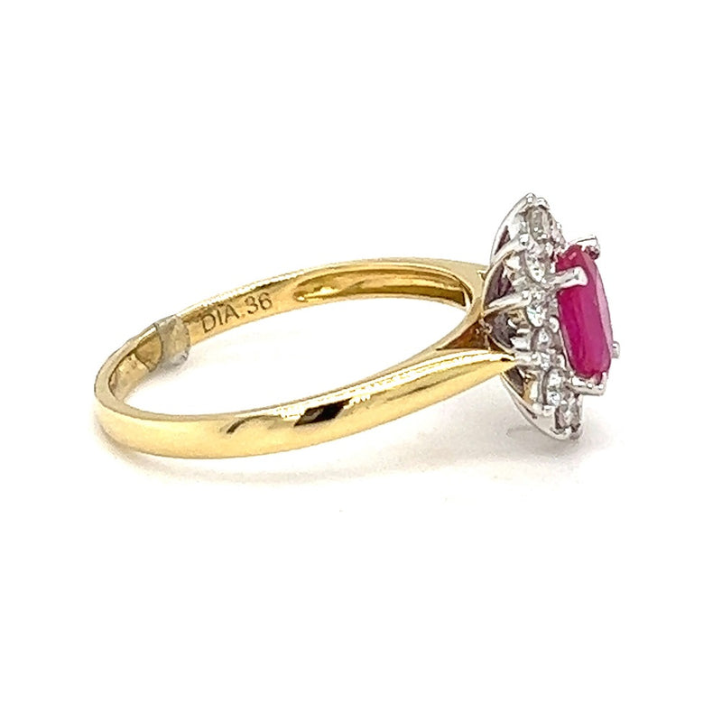 Ruby & Diamond Oval Cluster Ring 18ct Gold side 2
