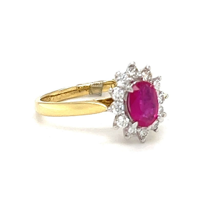 Ruby & Diamond Oval Cluster Ring 18ct Gold side