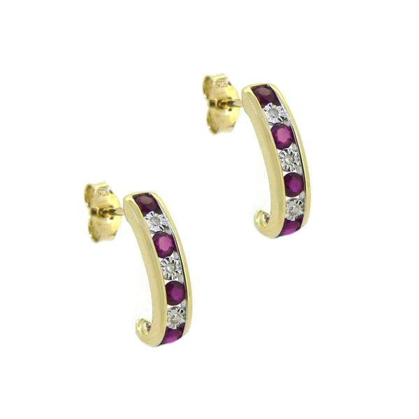Ruby & Diamond Half Hoop Earrings 9ct Gold side