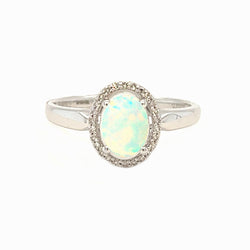9ct White Gold Opal & Diamond Ring
