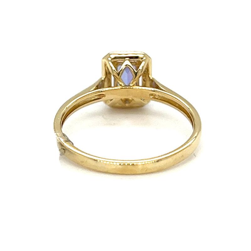 Tanzanite & Diamond Rectangular Cluster Ring 9ct Gold back