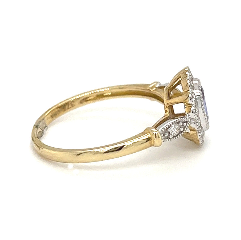 Tanzanite & Diamond Deco Style Cluster Ring side