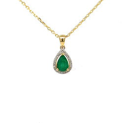 9ct Gold Pear Shaped Emerald & Diamond Pendant