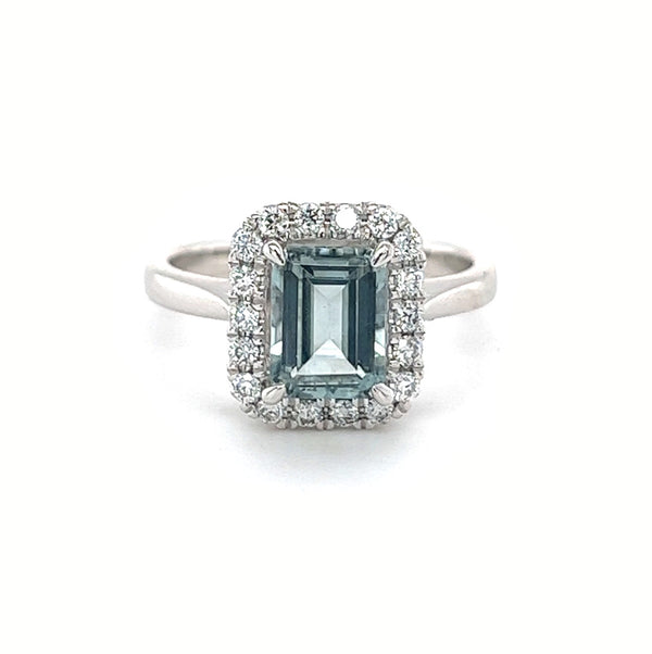 Aquamarine & Diamond Oblong Ring Platinum