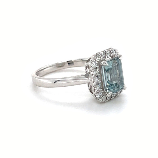 Aquamarine & Diamond Oblong Ring Platinum side 1