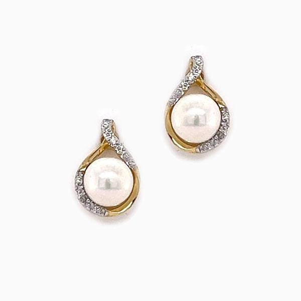 Fresh Water Cultured Pearl & Diamond 9ct Gold Earrings