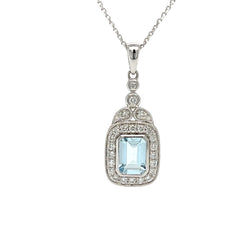 Aquamarine & Diamond Pendant 18ct White Gold