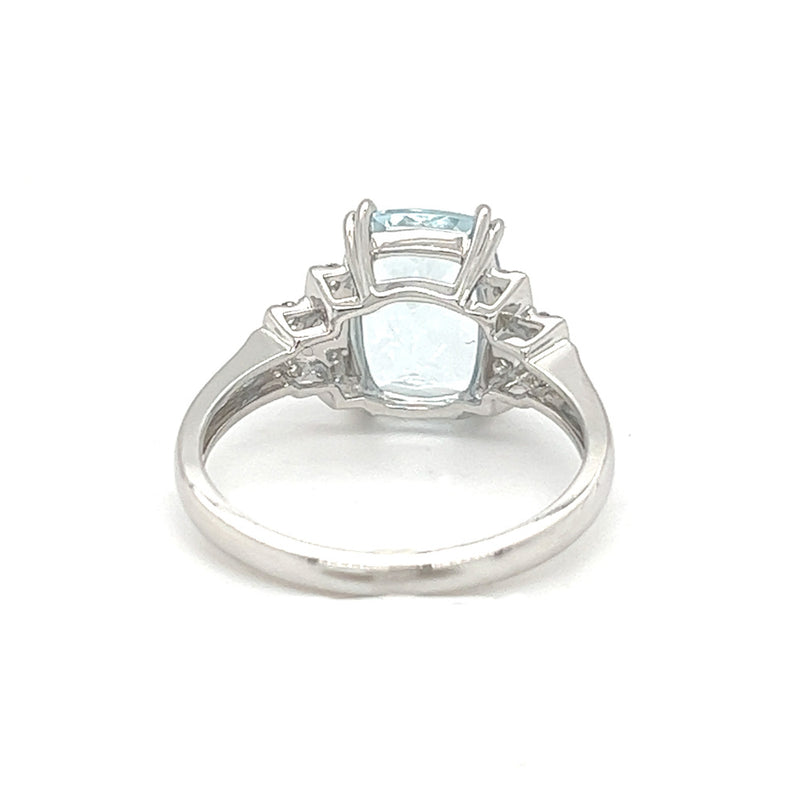 Oval Cushion Cut Aquamarine & Diamond Ring 18ct White Gold
