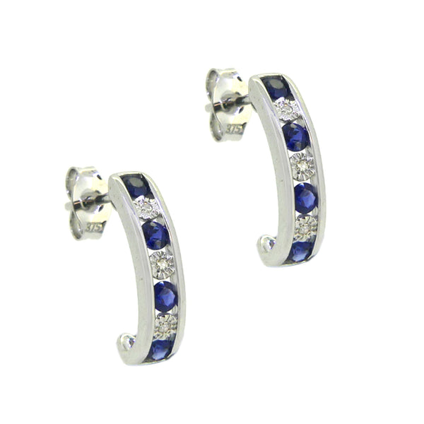 Sapphire & Diamond Half Hoop Earrings 9ct White Gold
