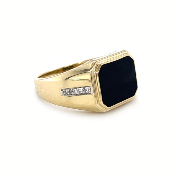 Octagonal Onyx & Diamond Signet Ring 9ct Gold side