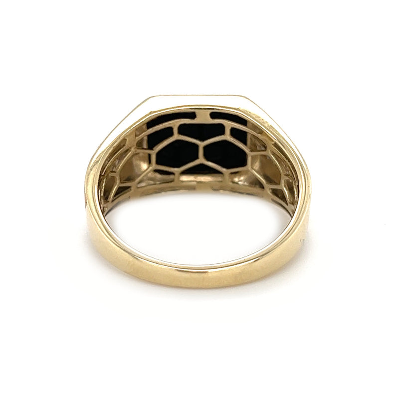 Octagonal Onyx & Diamond Signet Ring 9ct Gold rear
