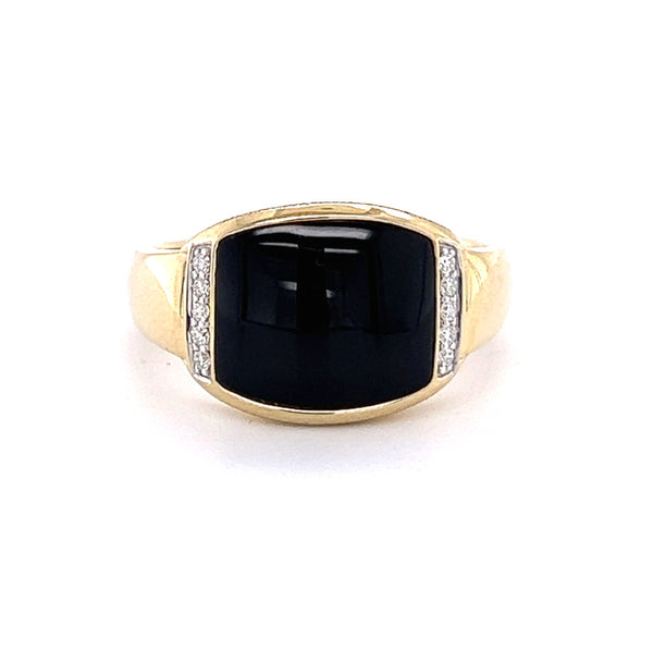 Onyx & Diamond Signet Ring 9ct Gold