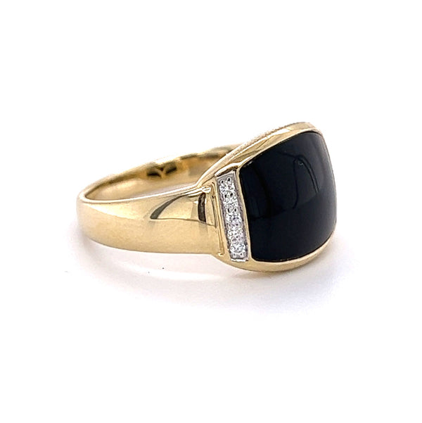 Onyx & Diamond Signet Ring 9ct Gold side