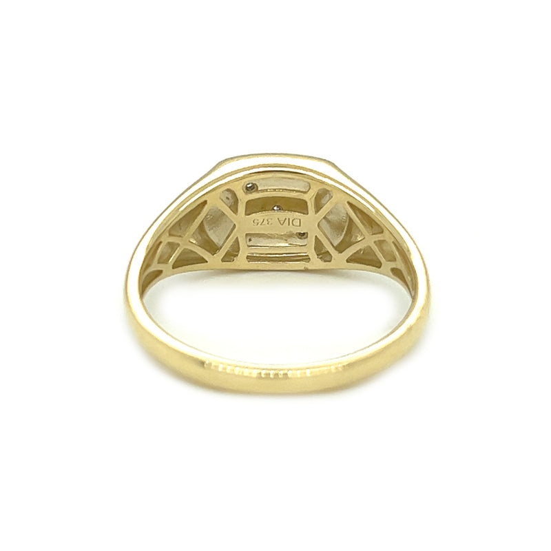 Diamond Patterned Signet Ring 9ct Gold REAR