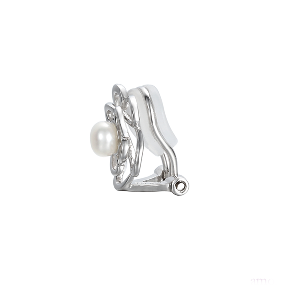 Silver Pearl Clip On Earrings by Amore