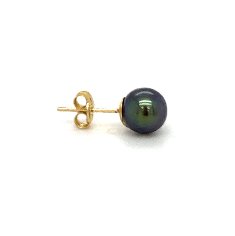 7mm Cultured Black Pearl Earring 9ct Gold side