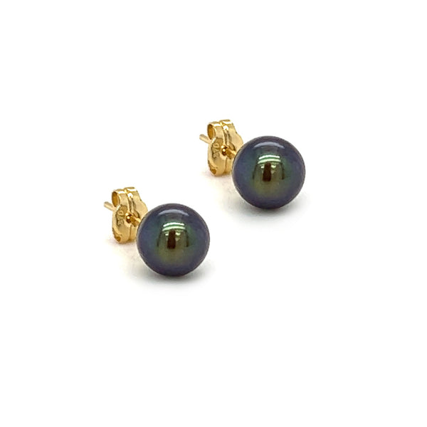 7mm Cultured Black Pearl Earring 9ct Gold