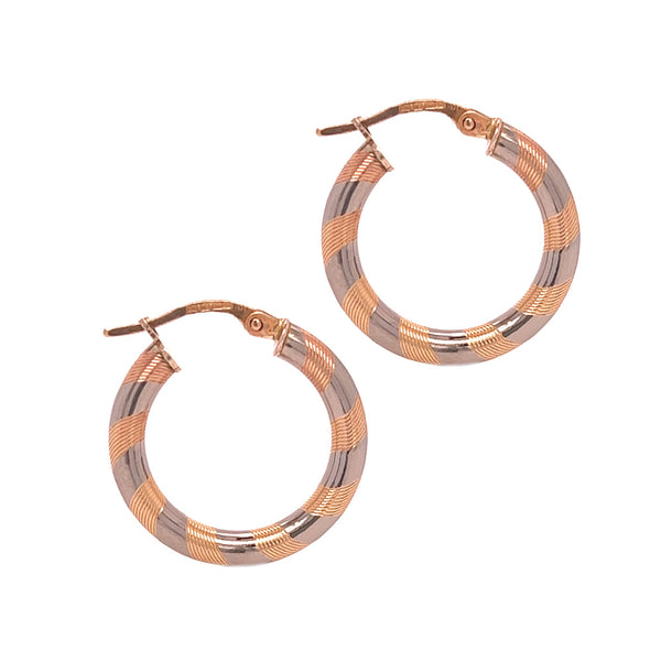 2 Colour Striped Hoop Earrings 9ct Gold