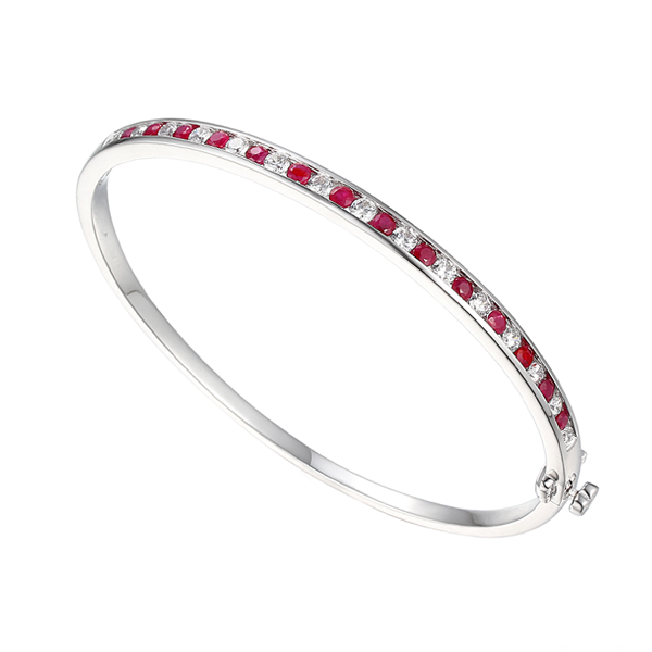 Amore Silver CZ & Ruby Claret Bangle 9218