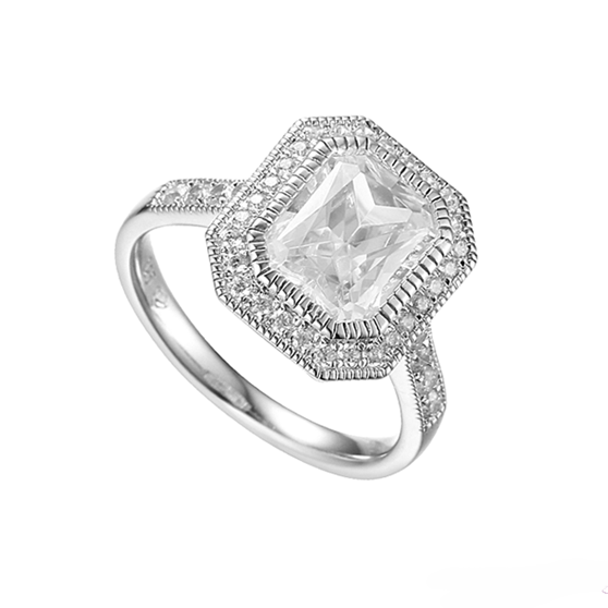 Amore Emerald Cut CZ Silver Ring 9239