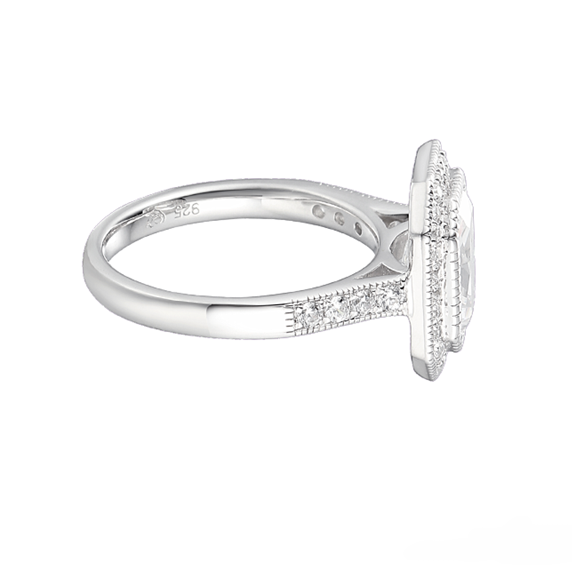 Amore Emerald Cut CZ Silver Ring 9239