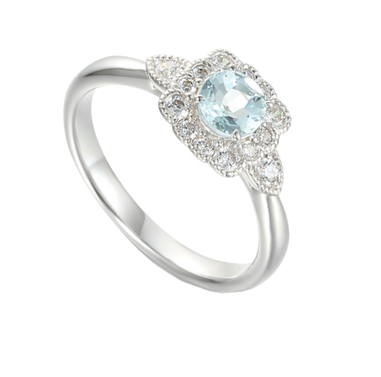 Aquamarine Silver CZ Ring 9263