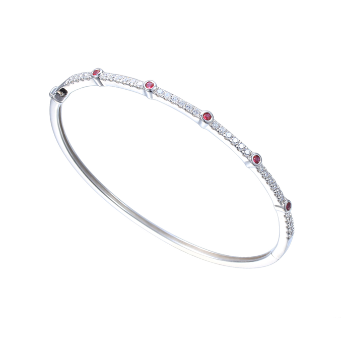 Amore Silver CZ & Ruby Bangle 9315SILCZ/R