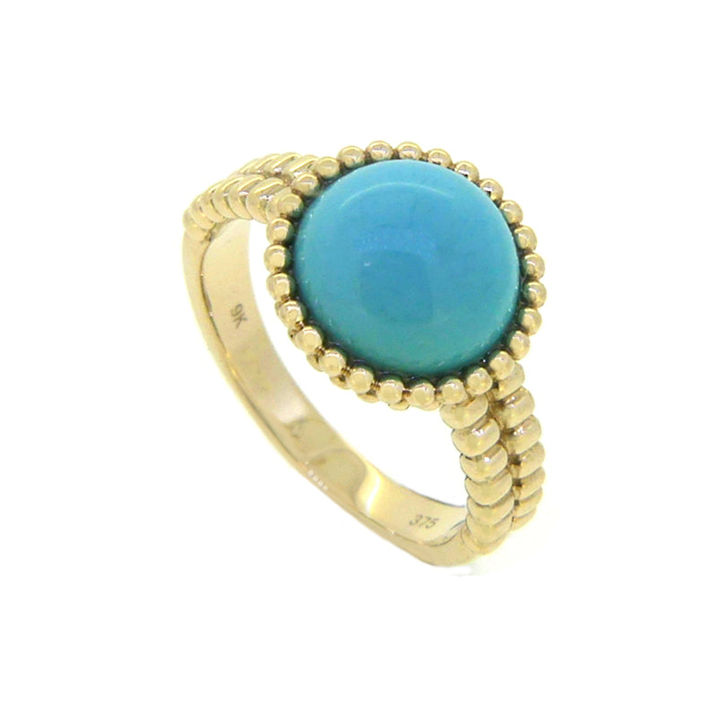 Turquoise Beaded Ring 9ct Gold Rubover Set